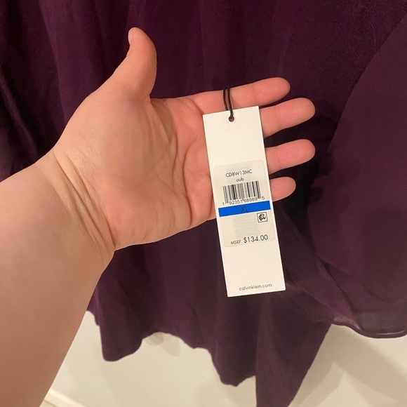 Calvin Klein - Plum Knit Body Con Dress with ruffle bell sleeves - Picture 11 of 12